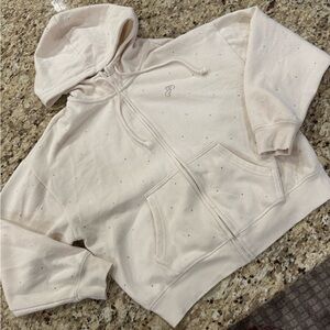Victoria’s Secret PINK Cream Rhinestone Full-Zip Hoodie - Size small